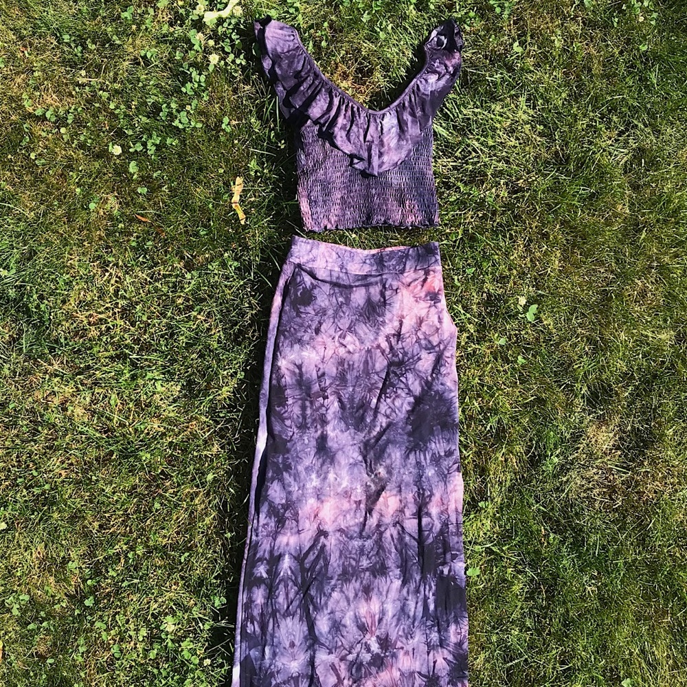 American eagle purple tie dye crop top maxi set